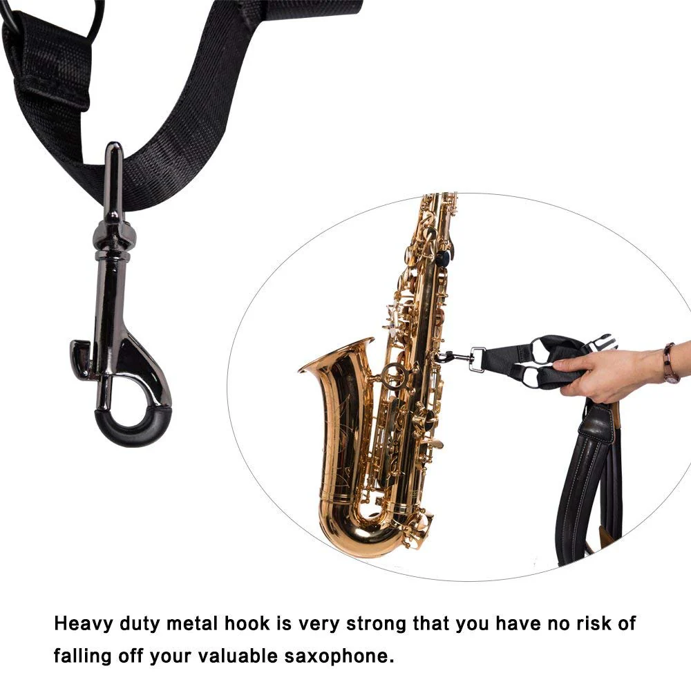Saxophone Strap, Universal Double Shoulder Leather Strap for Sax, Adjustable Padded Harness Strap for Alto Tenor Soprano Baritone Saxophone (Large Size) Taille Grande - Image 4