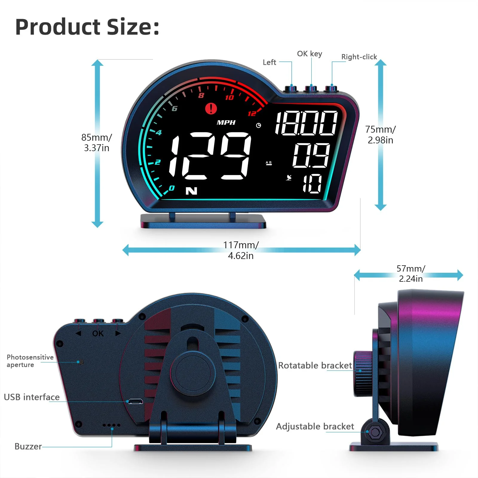 SinoTrack HUD Digital GPS Speedometer for Car Universal Heads Up Display Oversize Screen Large LCD MPH Speedometer Speed Fatigued Diving Alert Over-Speed Alarm Compass for All Vehicle - Image 6