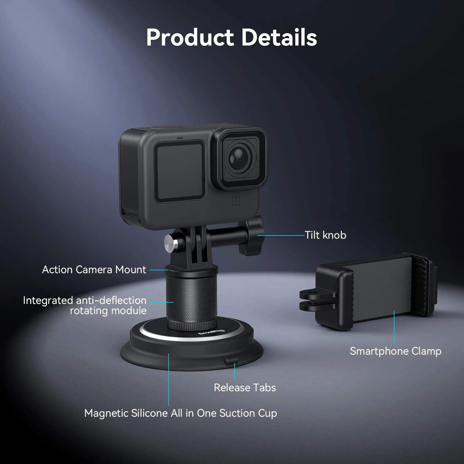 SMALLRIG Magnetic Mount for Gopro, Powerful Camera Car Mount Outside for Gopro, for Insta360 and Phone, 360?Rotation for Car and Gym Single magnetic mount w 360° base - Image 7