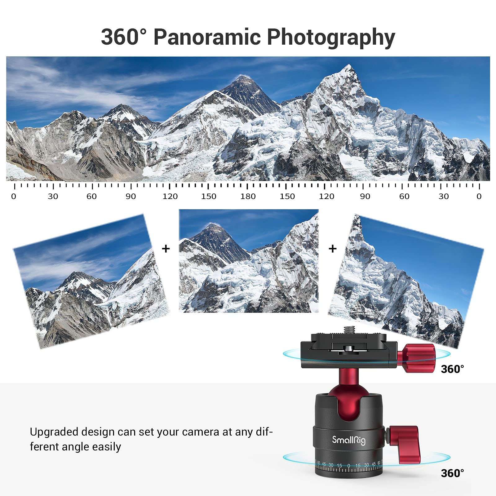 SmallRig Tripod Ball Head 360 Degree Rotating Panoramic Ballhead with 1/4 inch Quick Shoe Plate, Max Load up to 5 kg/ 11lb, for Tripod Monopod Slider DSLR Camera Camcorder - 3034 - Image 2