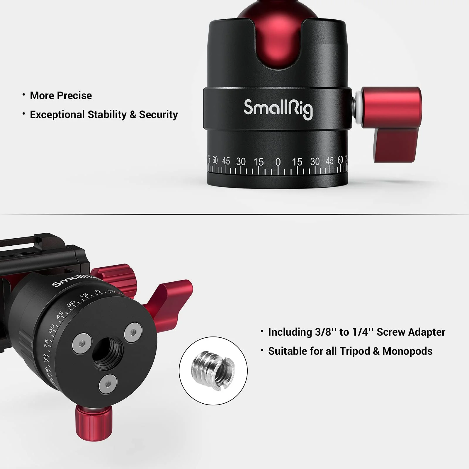 SmallRig Tripod Ball Head 360 Degree Rotating Panoramic Ballhead with 1/4 inch Quick Shoe Plate, Max Load up to 5 kg/ 11lb, for Tripod Monopod Slider DSLR Camera Camcorder - 3034 - Image 5