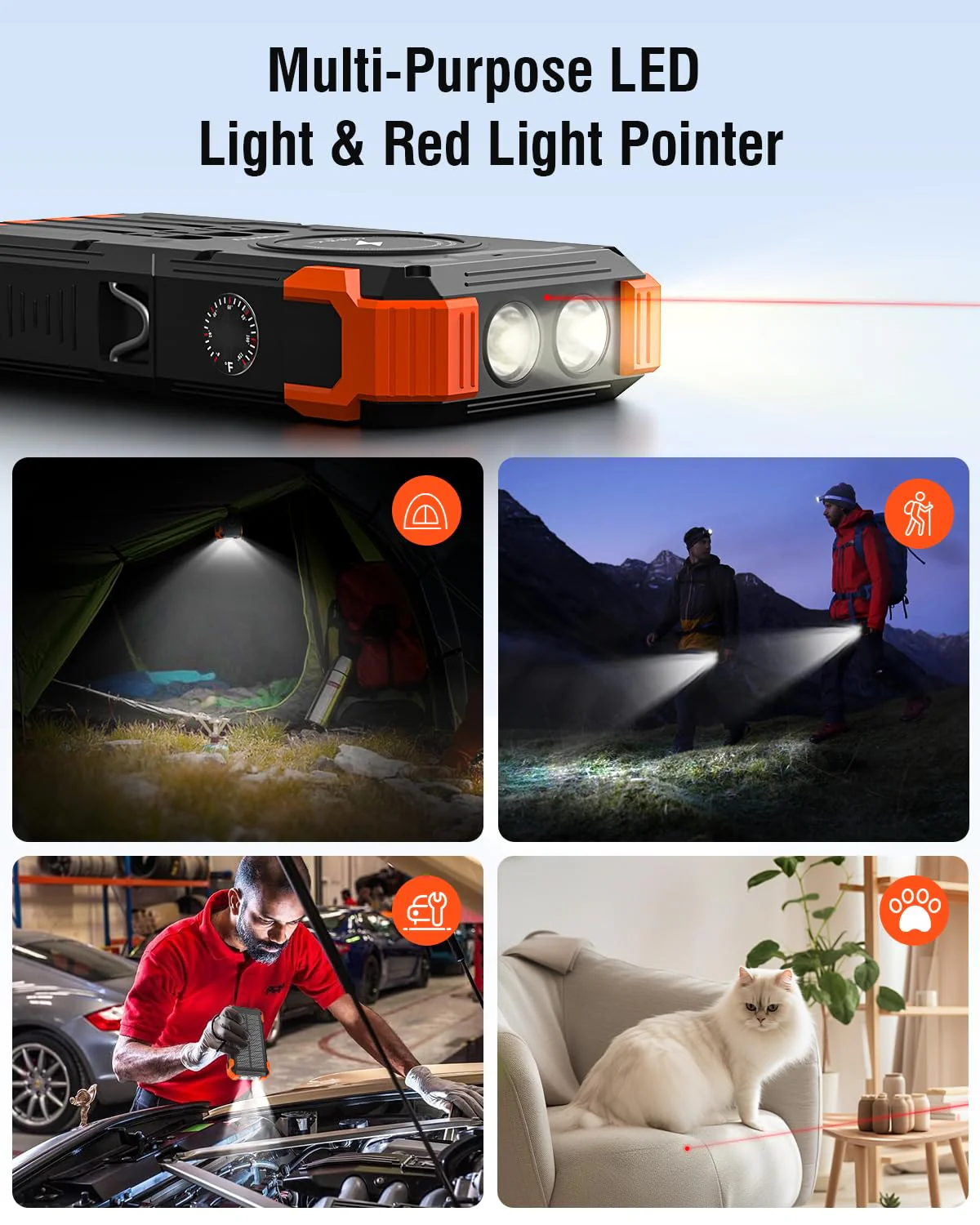 Solar Charger Power Bank, 42800mAh Wireless Portable Charger with USB-C in/Output, QC3.0 Fast Charging 15W 4 Ports Outdoor Battery Pack Built-in Dual Led Flashlights for iPhone Samsung etc Orange - Image 5