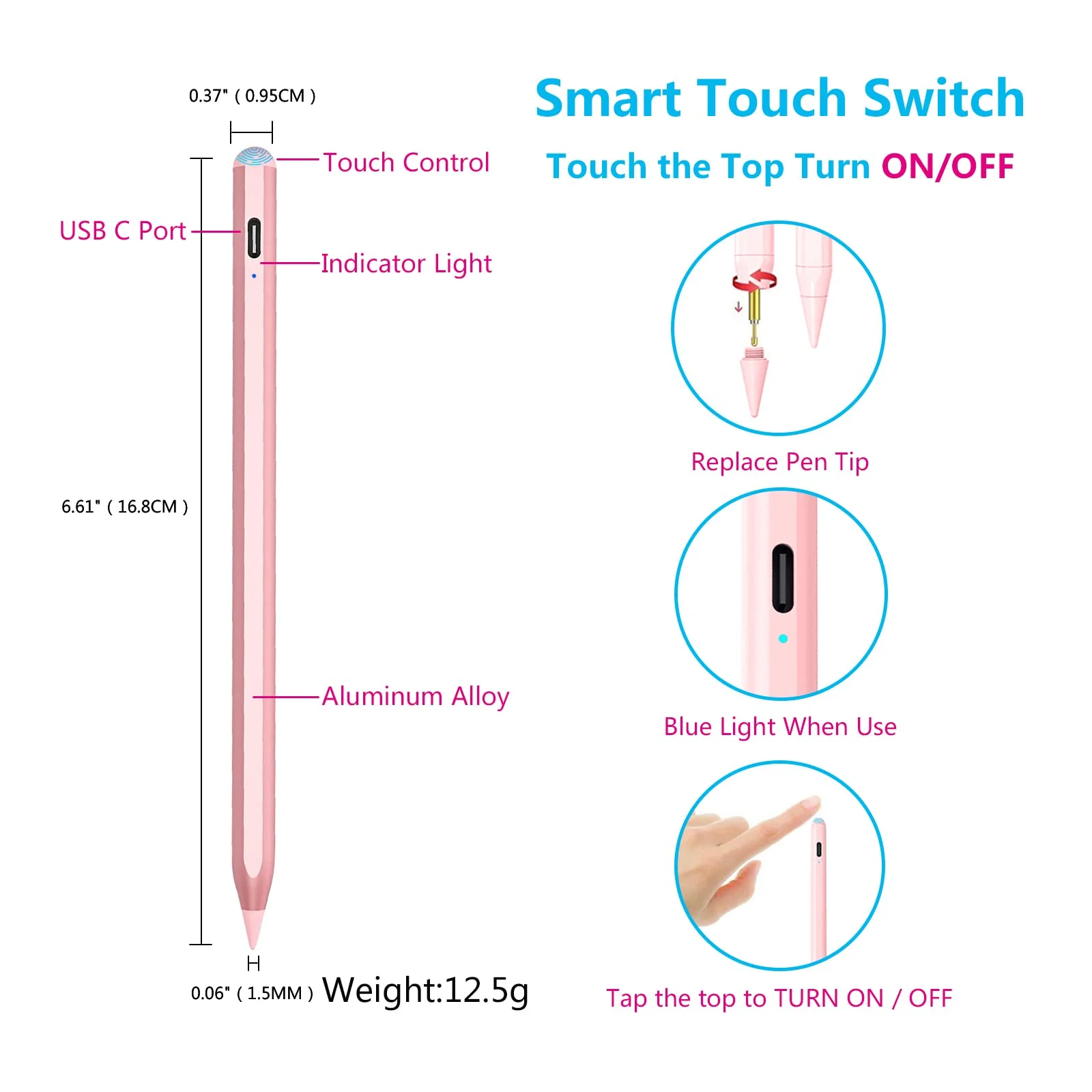 Stylus Pencil for Apple iPad 2018-2024 with Magnetic&Fast Charge Active Pencil Compatible with Apple iPad Pro13 M4/12.9/11inch,iPad Air M2/3/4/5,iPad 6-10,iPad Mini 5/6 Gen,ipad Pencil 8th&9th&10thGen RoseGold - Image 3