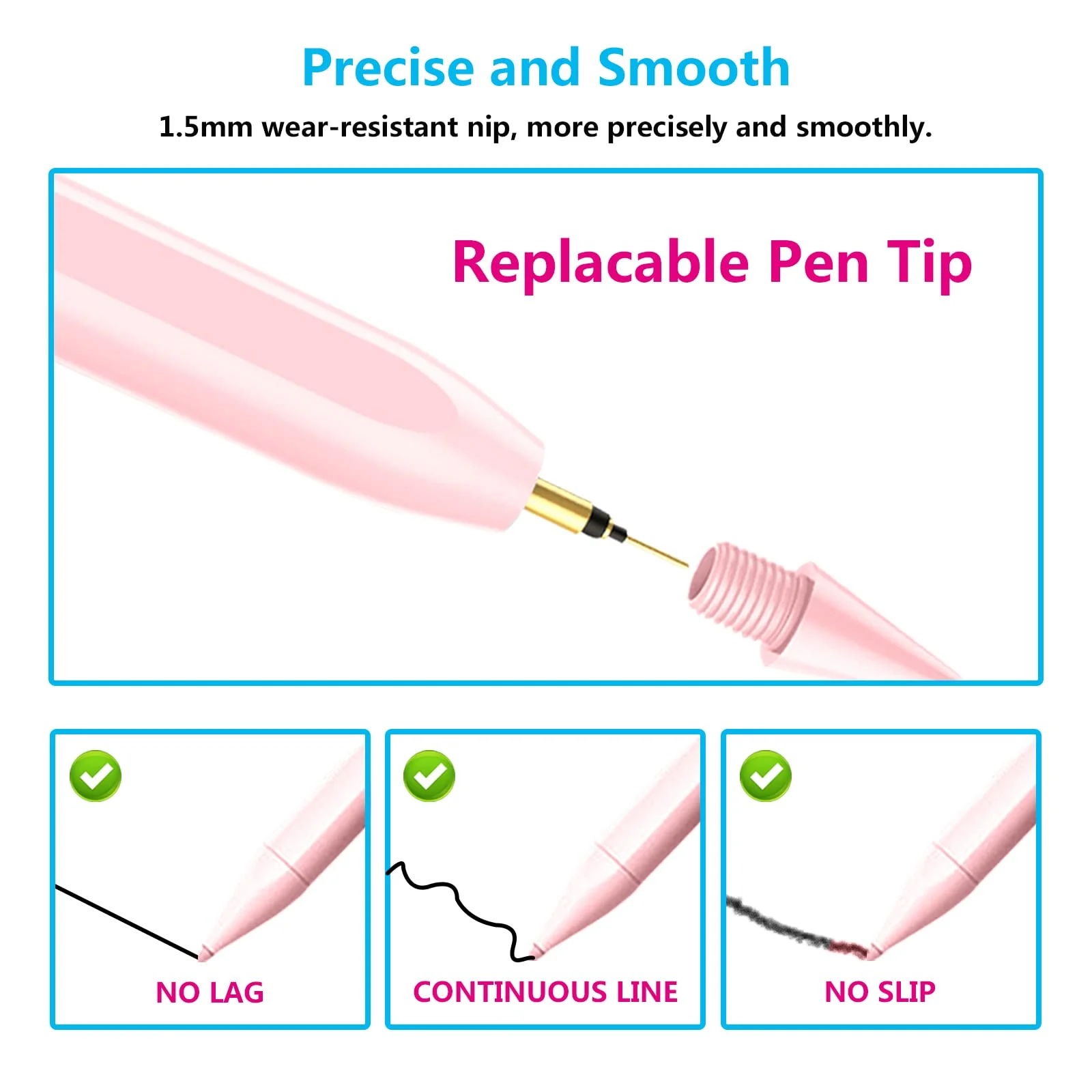 Stylus Pencil for Apple iPad 2018-2024 with Magnetic&Fast Charge Active Pencil Compatible with Apple iPad Pro13 M4/12.9/11inch,iPad Air M2/3/4/5,iPad 6-10,iPad Mini 5/6 Gen,ipad Pencil 8th&9th&10thGen RoseGold - Image 4