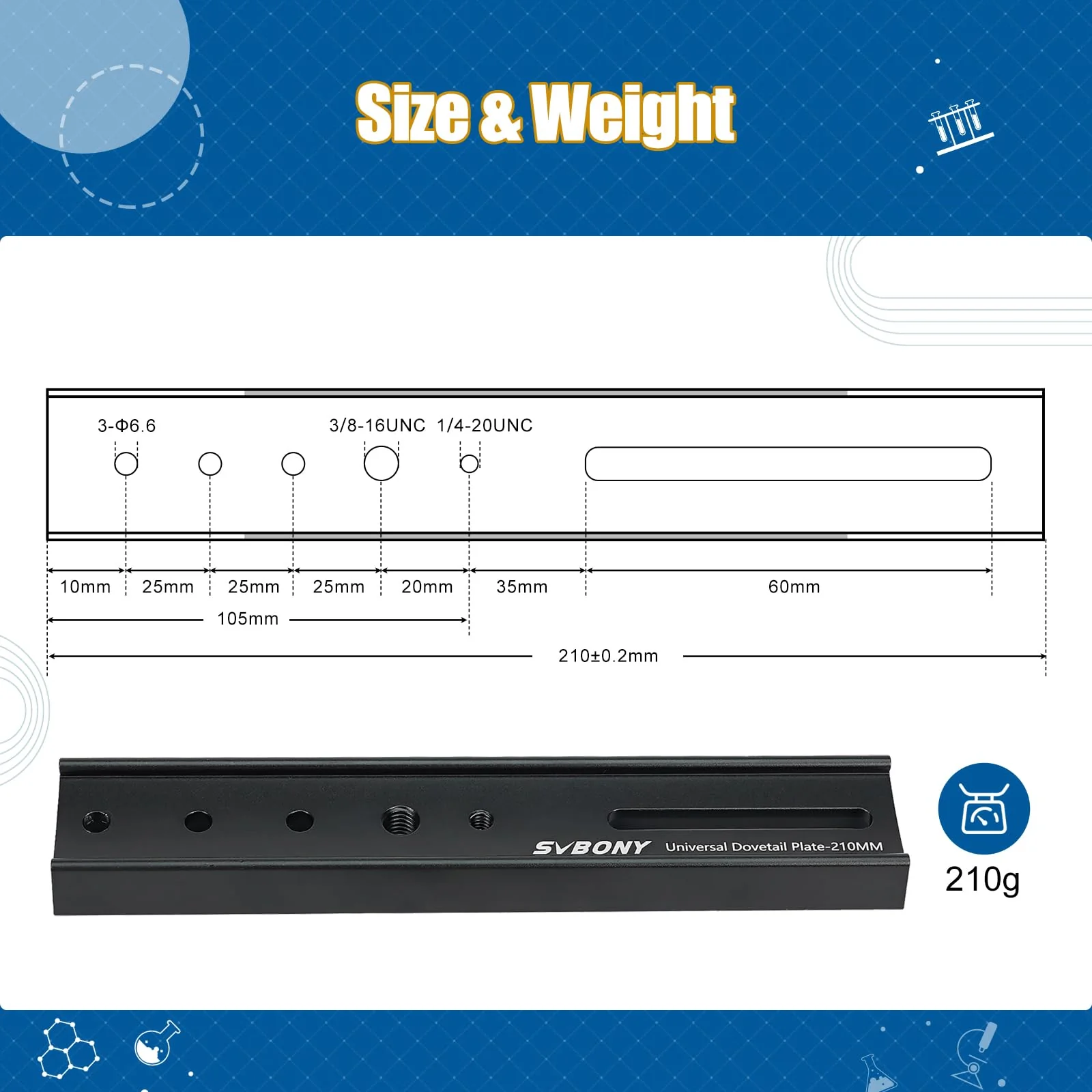 SVBONY SV219 Dovetail Mount Plate, 210mm 8.26 inches Universal Dovetail Plate Compatible with Vixen Dovetail Saddles, Telescope Accessories for OTA Equatorial Tripod Sky Astrophotography - Image 8