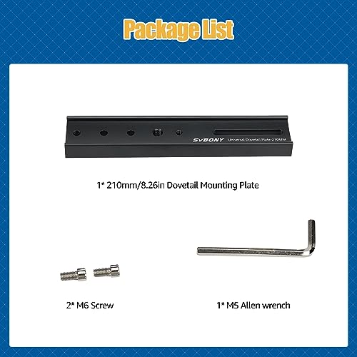 SVBONY SV219 Dovetail Mount Plate, 210mm 8.26 inches Universal Dovetail Plate Compatible with Vixen Dovetail Saddles, Telescope Accessories for OTA Equatorial Tripod Sky Astrophotography - Image 9