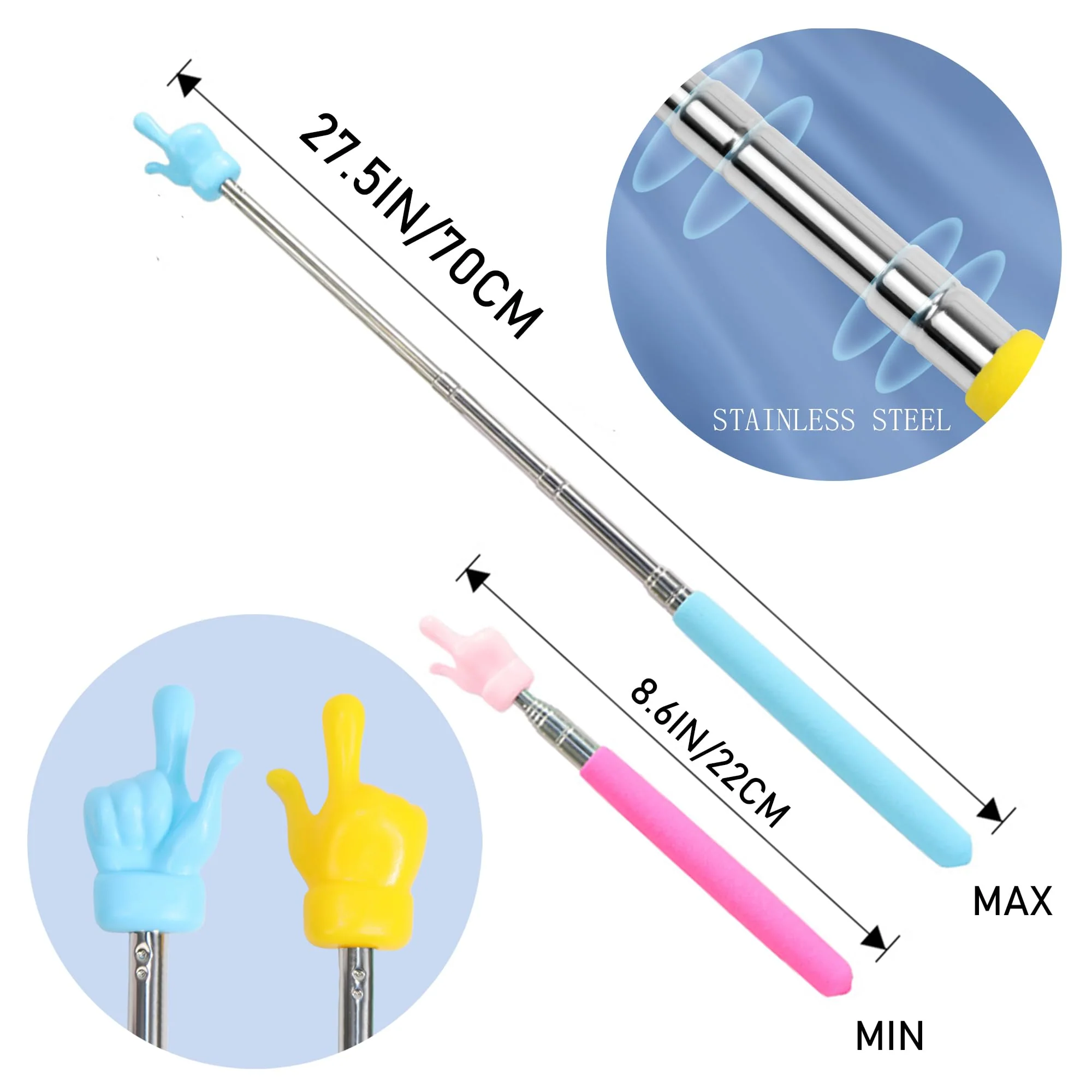 Telescopic Teachers Pointer, Classroom Demonstration Baton, Guide Indicator, Retractable Finger Pointer Stick for School Teaching, Conference Presentation, Object Instruction Pink - Image 4