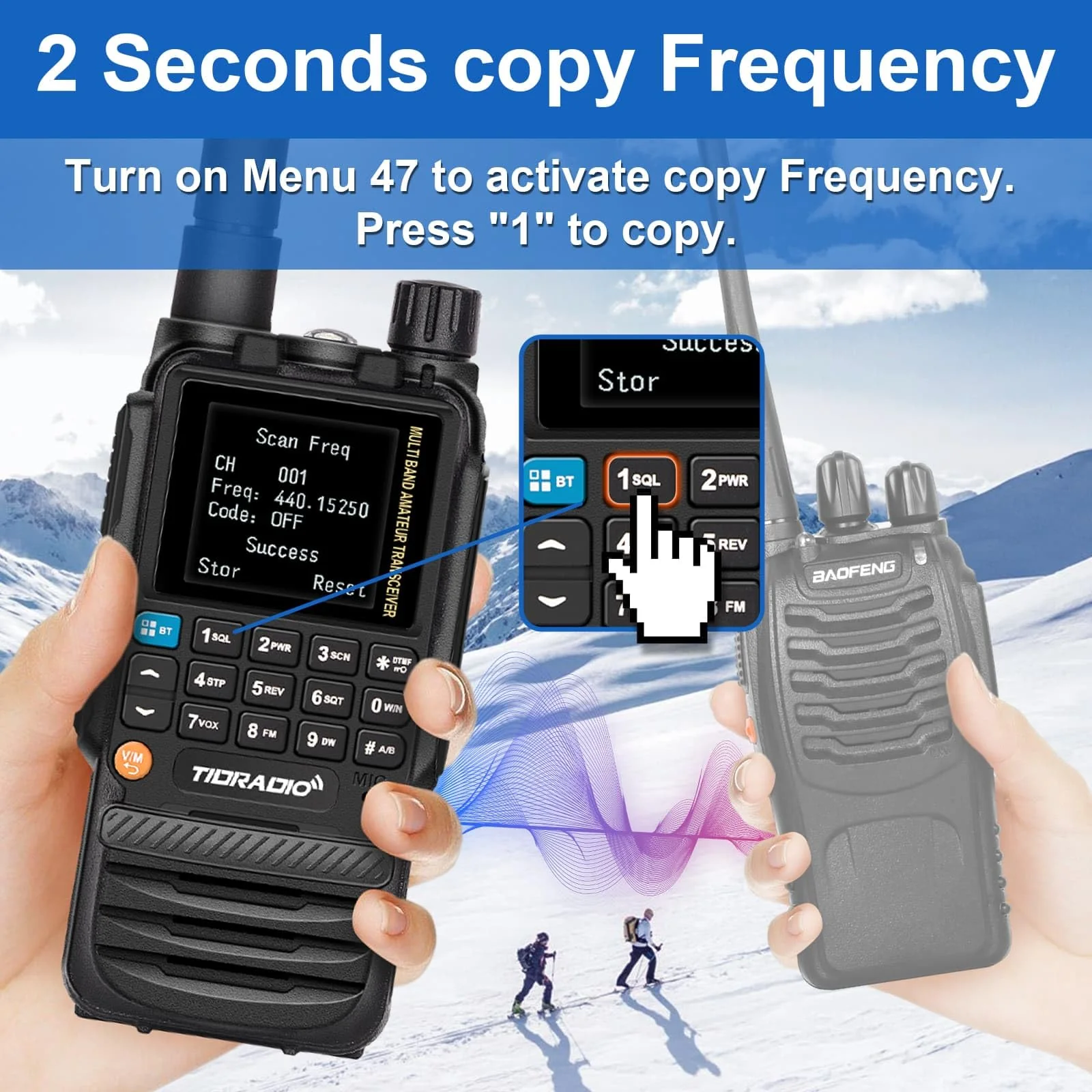 TIDRADIO TD-H3 Ham Radio Multi-Band Two Way Radio with AirBand & TD-771 Long Antenna,USB-C Programming & Charging,2500mAh Battery,One Key Frequency Match,DTMF FM AM NOAA VOX SCAN,Walkie Talkies 1 Pack Full Kits (Black) - Image 5