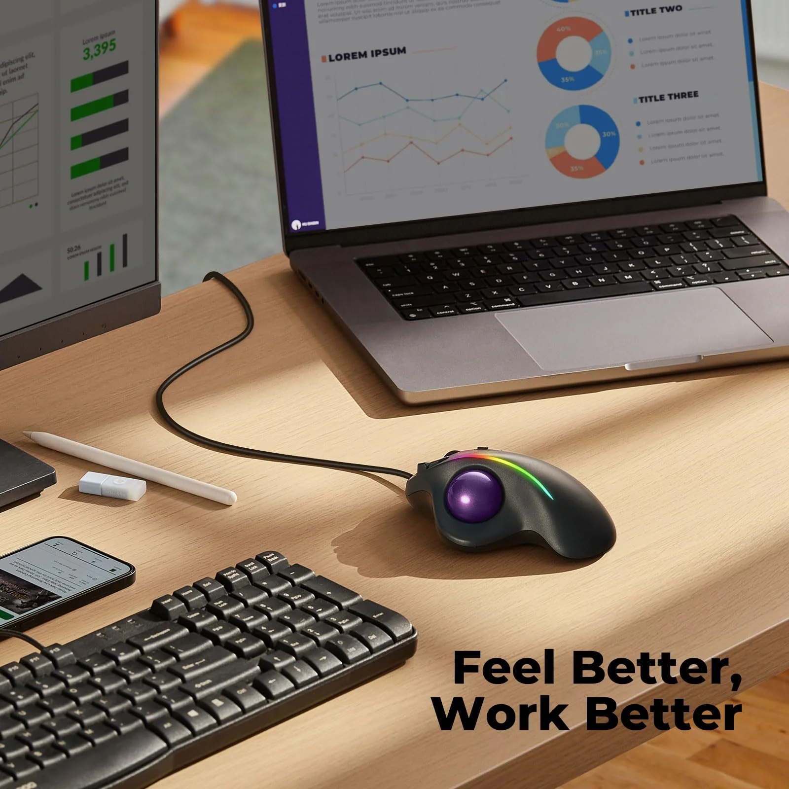Trackball Mouse Wired, Ergonomic Comfort Design Reduces Muscle Strain, USB Plug&Play, Easy Thumb Control, Precision Tracking with 5 Adjustable DPI, RGB Rollerball Mouse Compatible for PC, Mac, Windows B-Purple - Image 7