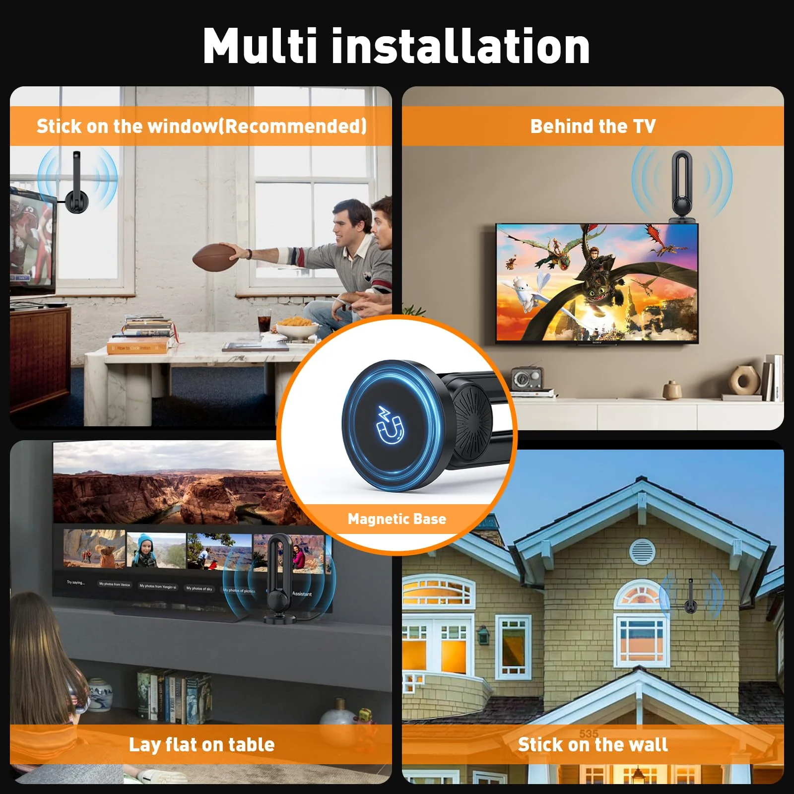 TV Antenna-TV Antenna Indoor, Smart TV Antenna 600+ Miles Range Reception, 18ft Coax Signal Booster, HD TV Antenna for Local Channels & Support 4K 1080P Suitable for All Smart TV and All Older TV's - Image 6