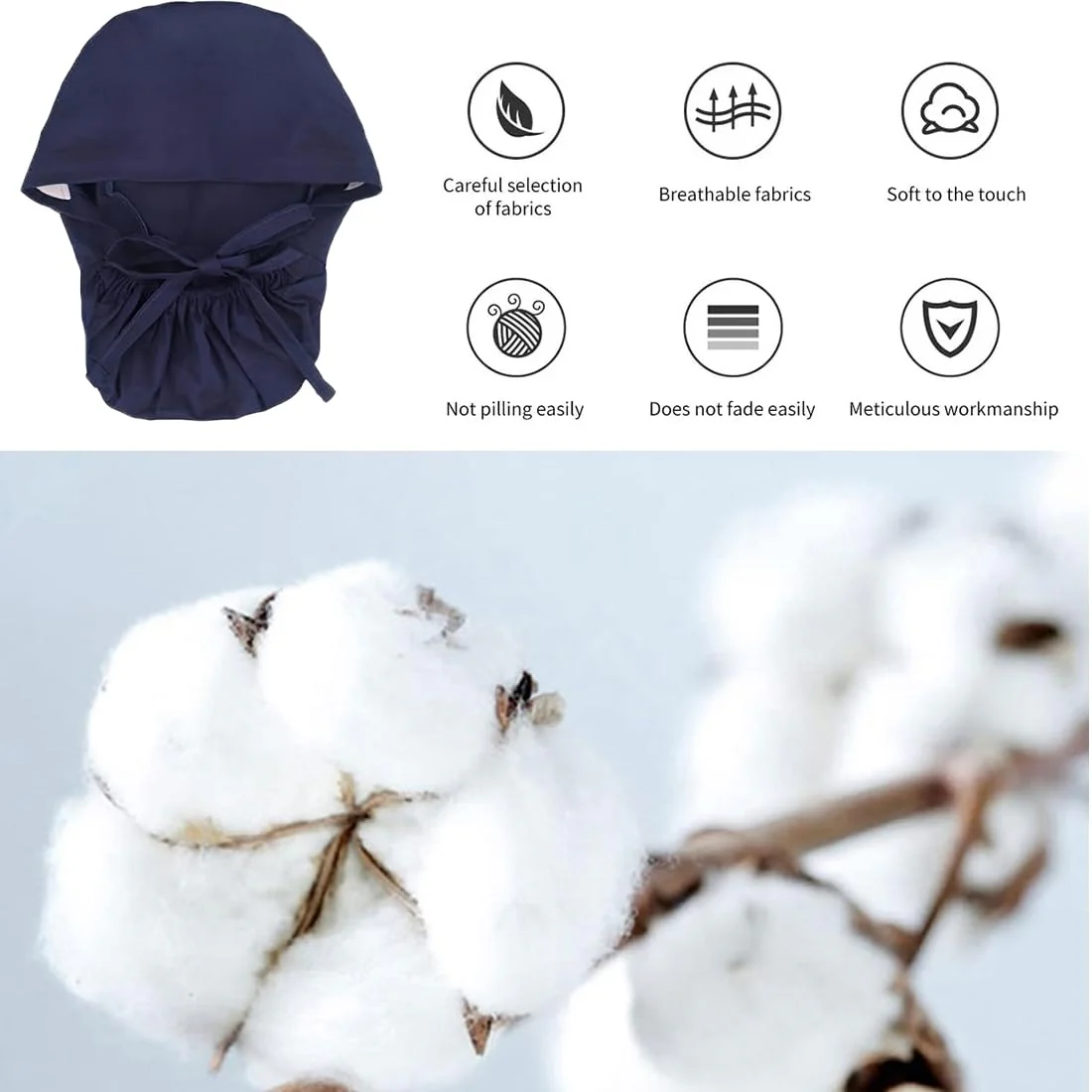 UEIOAVL Surgical Caps Women's Surgical Hood Fabric Surgical Caps Women's Long Hair Surgical Caps Fabric Nurse Accessories for Doctors Dentists Pharmacists Veterinarians Medical Staff (Blue) - Image 3