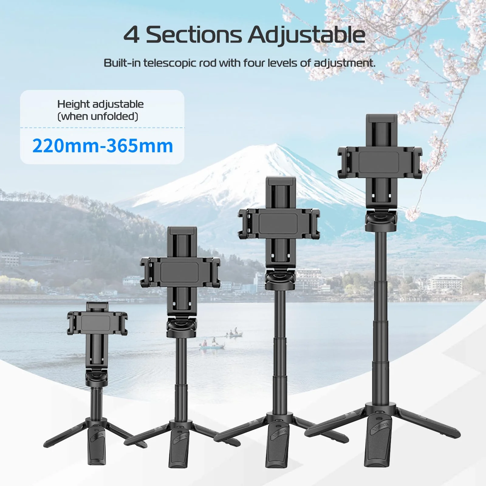 ULANZI JJ02 Selfie Stick Tripod, Extendable Grip Phone Tripod with Detachable Remote Pocket Size, 3-in-1 Mini Phone Grip 2 Cold Shoe, 10m/393.7'' Wireless Shutter, Vlog Livestreaming Photography Matte - Image 3