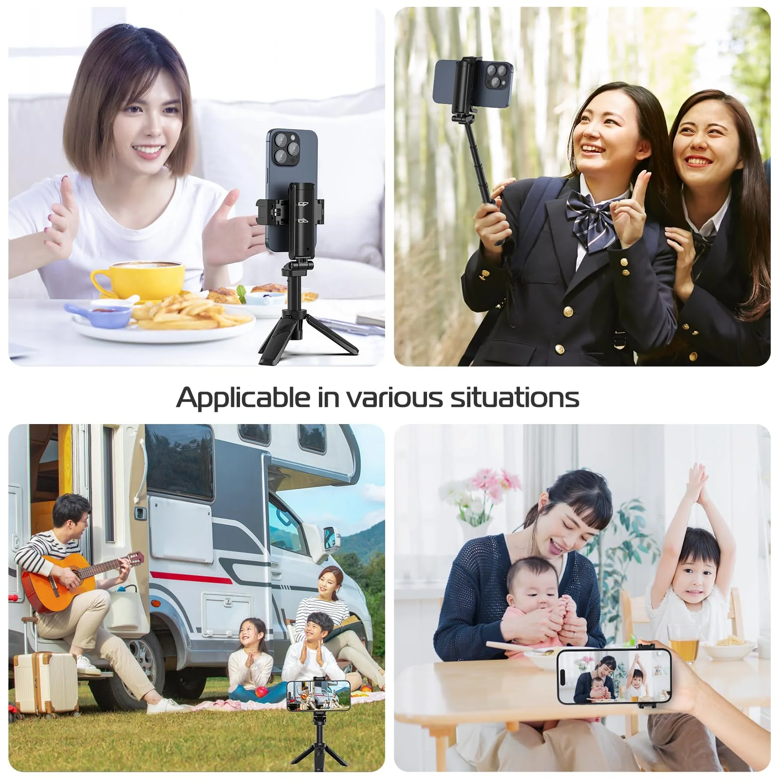 ULANZI JJ02 Selfie Stick Tripod, Extendable Grip Phone Tripod with Detachable Remote Pocket Size, 3-in-1 Mini Phone Grip 2 Cold Shoe, 10m/393.7'' Wireless Shutter, Vlog Livestreaming Photography Matte - Image 8