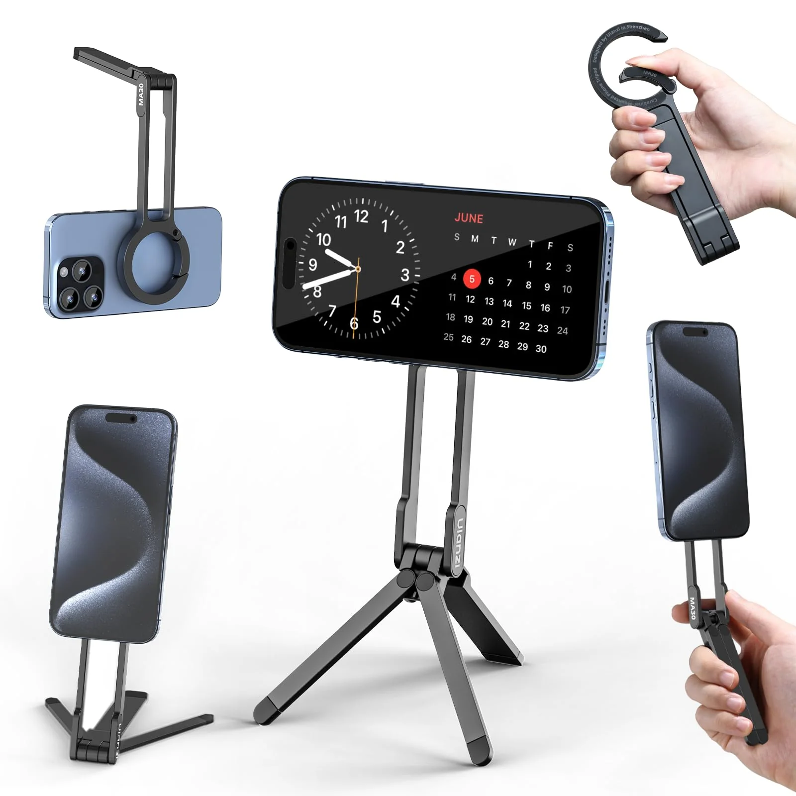 ULANZI MA30 Magnetic Phone Tripod Stand for iPhone - Aluminium Maglock Smartphone Mini Tripod Pocket Cell Phone Stand Dual-Sided Magnet Quick Mount Compatible with iPhone 16 15 14 13 12 Magsafe