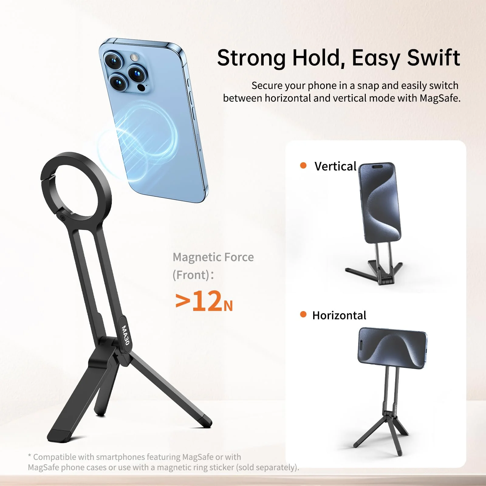 ULANZI MA30 Magnetic Phone Tripod Stand for iPhone - Aluminium Maglock Smartphone Mini Tripod Pocket Cell Phone Stand Dual-Sided Magnet Quick Mount Compatible with iPhone 16 15 14 13 12 Magsafe - Image 2