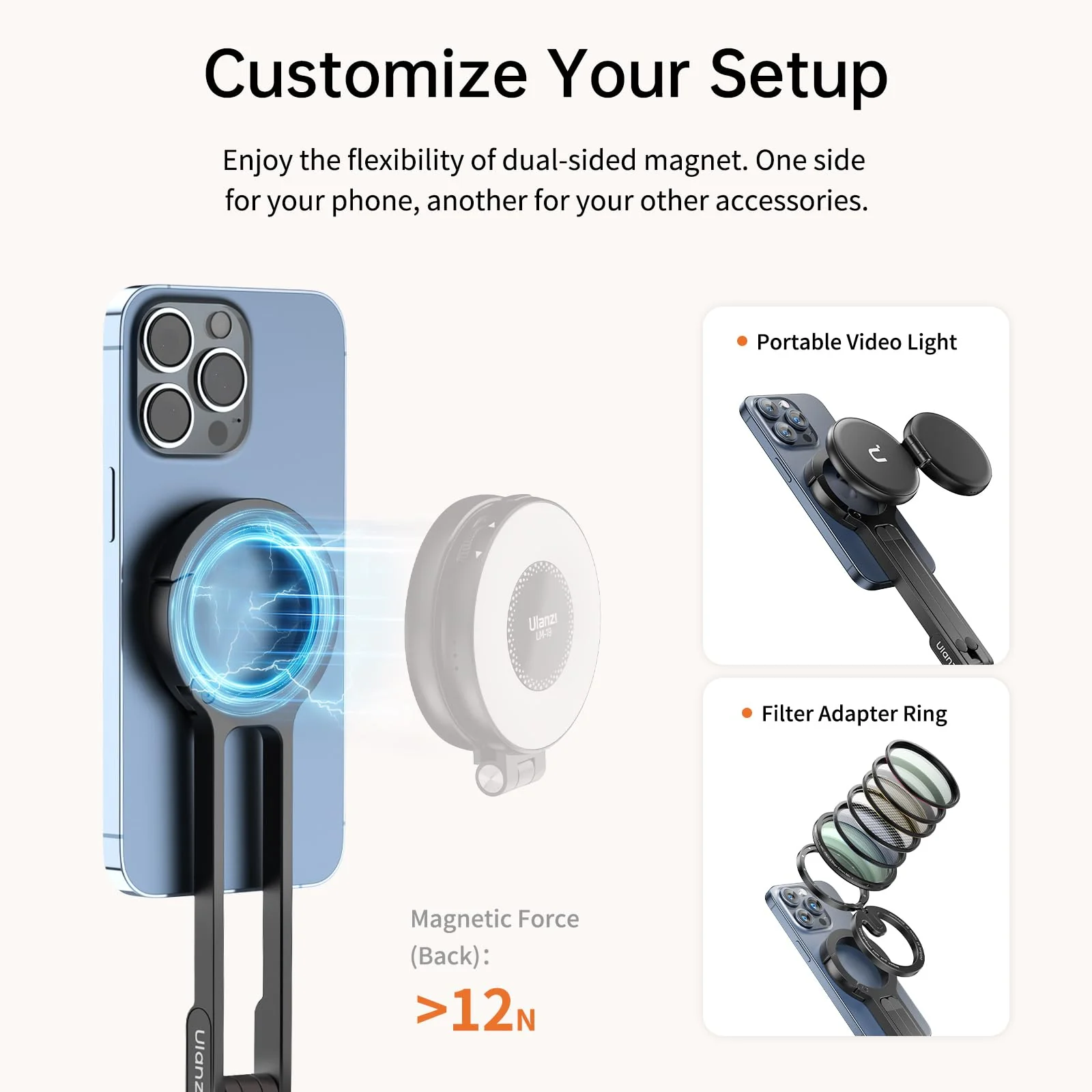 ULANZI MA30 Magnetic Phone Tripod Stand for iPhone - Aluminium Maglock Smartphone Mini Tripod Pocket Cell Phone Stand Dual-Sided Magnet Quick Mount Compatible with iPhone 16 15 14 13 12 Magsafe - Image 3