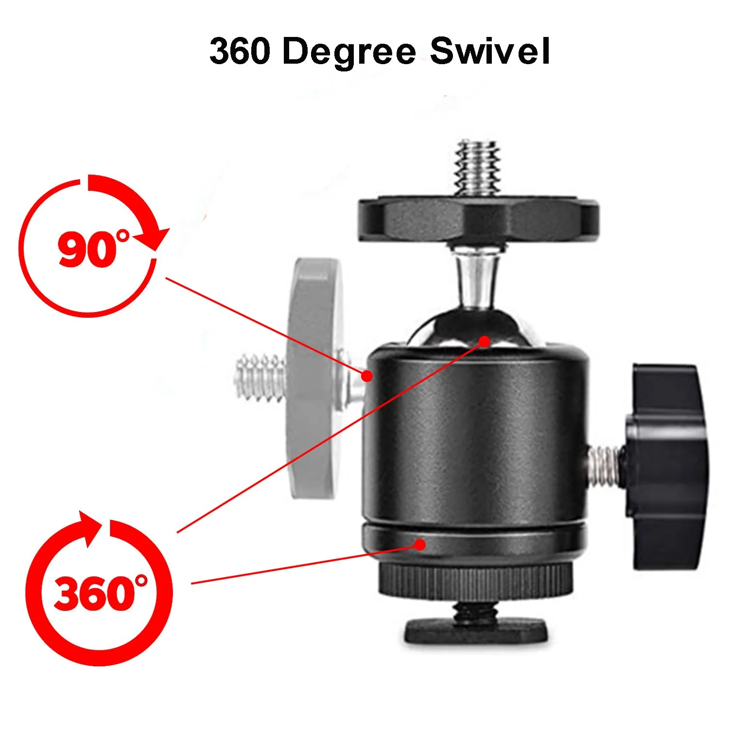 Universal 1/4" Swivel Mini Ball Head Screw Tripod Mount with Hot Shoe(2 Pack), Eszkozta 360 Degree Rotating Mount Base Adapter for DSLR Cameras HTC Vive Tripods Monopods Camcorder Light Stand… Black-Black-with Hot Shoe - Image 5
