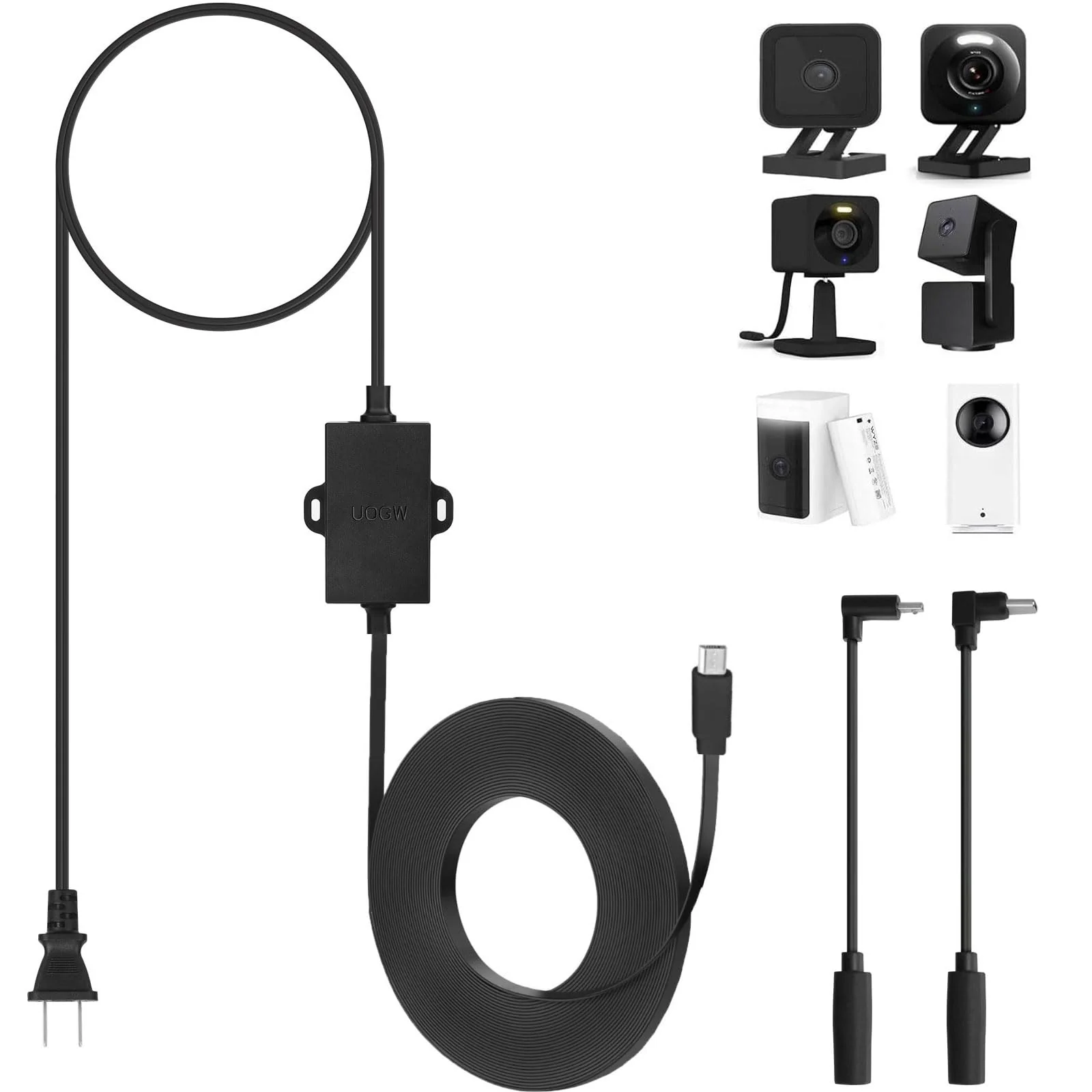 Uogw 50Ft/15m Outdoor Power Adapter Compatible with Wyze Cam V4,Wyze Cam Pan V3/V2,Wyze OG,Wyze Cam V3 and V3 Pro,WYZE Battery Cam Pro,Replace for WYZE Plug,Waterproof Power Cable for Wyze Cam-Black