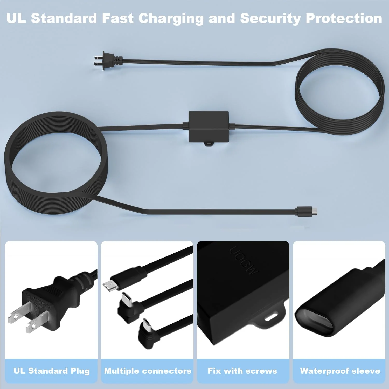Uogw 50Ft/15m Outdoor Power Adapter Compatible with Wyze Cam V4,Wyze Cam Pan V3/V2,Wyze OG,Wyze Cam V3 and V3 Pro,WYZE Battery Cam Pro,Replace for WYZE Plug,Waterproof Power Cable for Wyze Cam-Black - Image 3