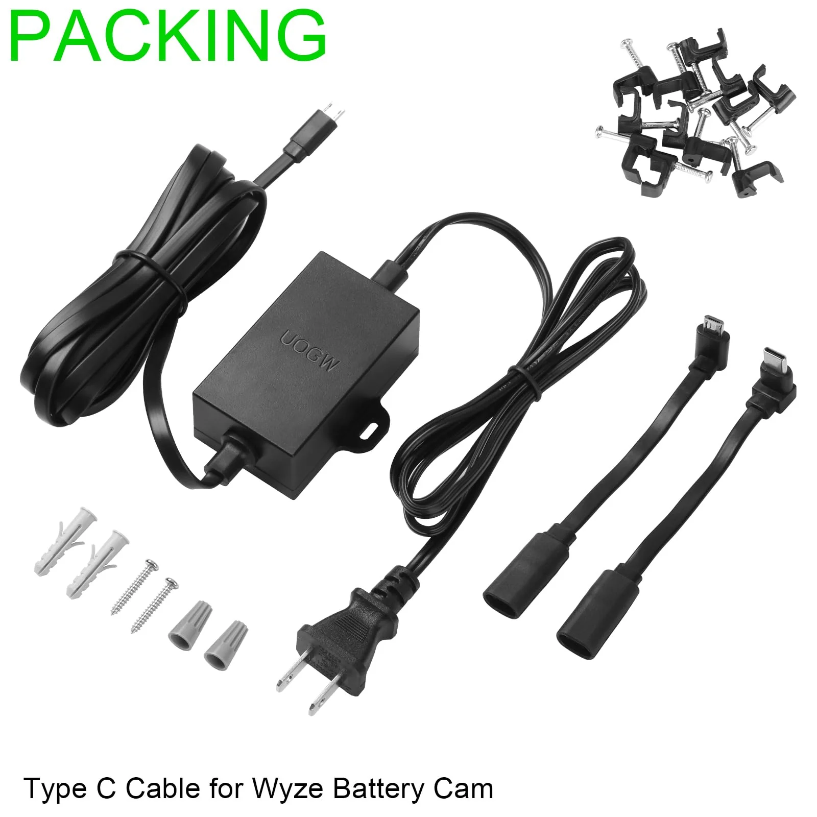 Uogw 50Ft/15m Outdoor Power Adapter Compatible with Wyze Cam V4,Wyze Cam Pan V3/V2,Wyze OG,Wyze Cam V3 and V3 Pro,WYZE Battery Cam Pro,Replace for WYZE Plug,Waterproof Power Cable for Wyze Cam-Black - Image 9