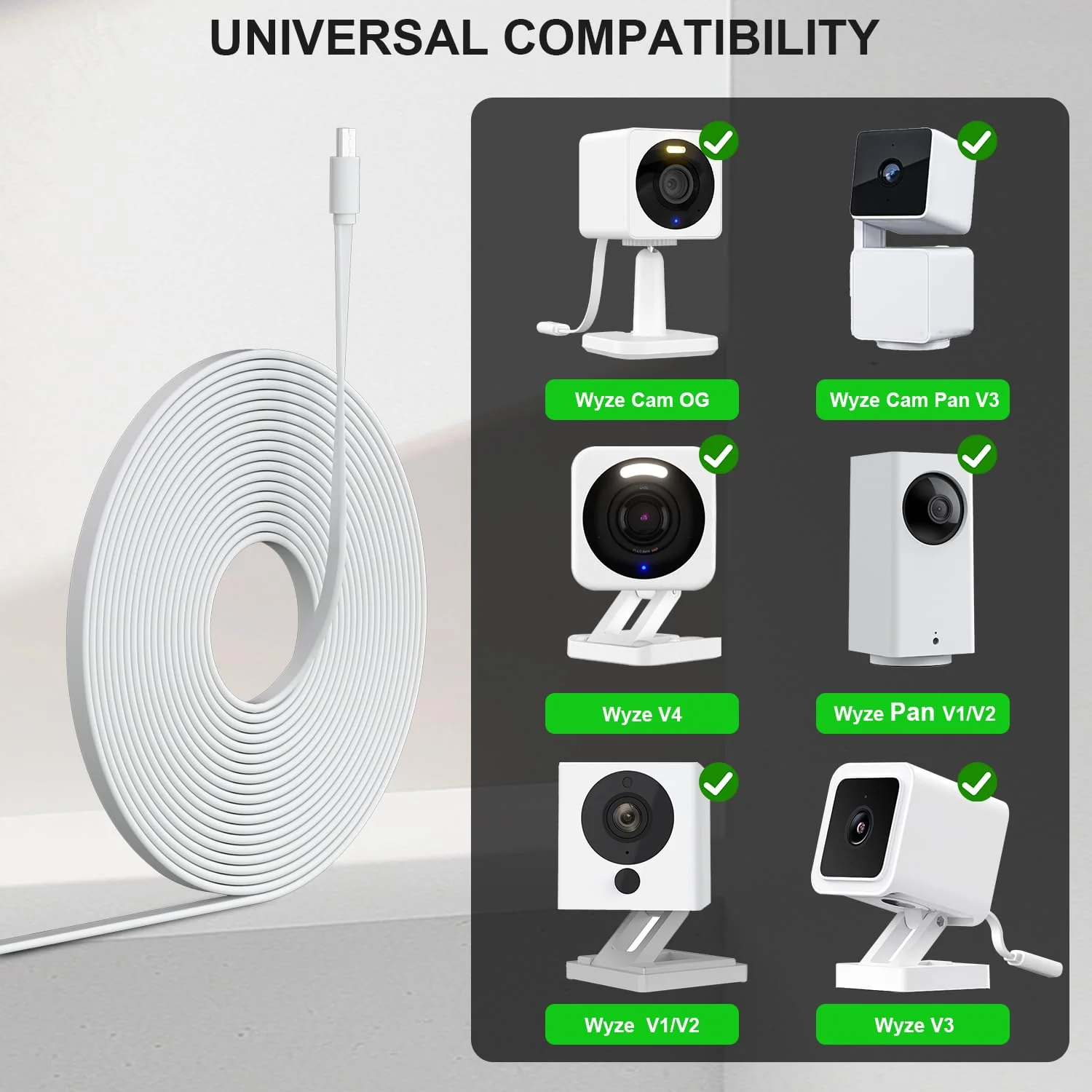 UYODM 30Ft/9m Outdoor Power Adapter for Wyze Cam Pan v3, Wyze Cam V4, Wyze OG, Wyze Cam v3 and v3 Pro, No Need Charging Head, Suitable for Indoor and Outdoor Use, IP67 Waterproof - Image 2