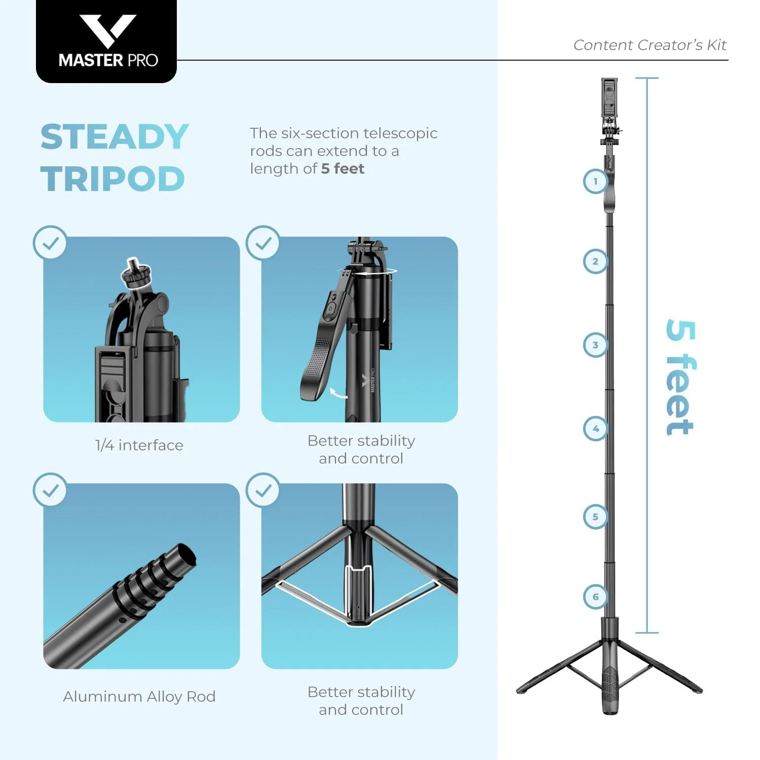 Vlogging Kit for iPhones, Tripod for Phones, Selfie Stick, YouTube TikTok Video Vlogging Stabilizer, Signal-to-Noise Rate ≥64dB, 65-100mm Phone Size, High Capacity Battery with Bluetooth Mic - Image 3