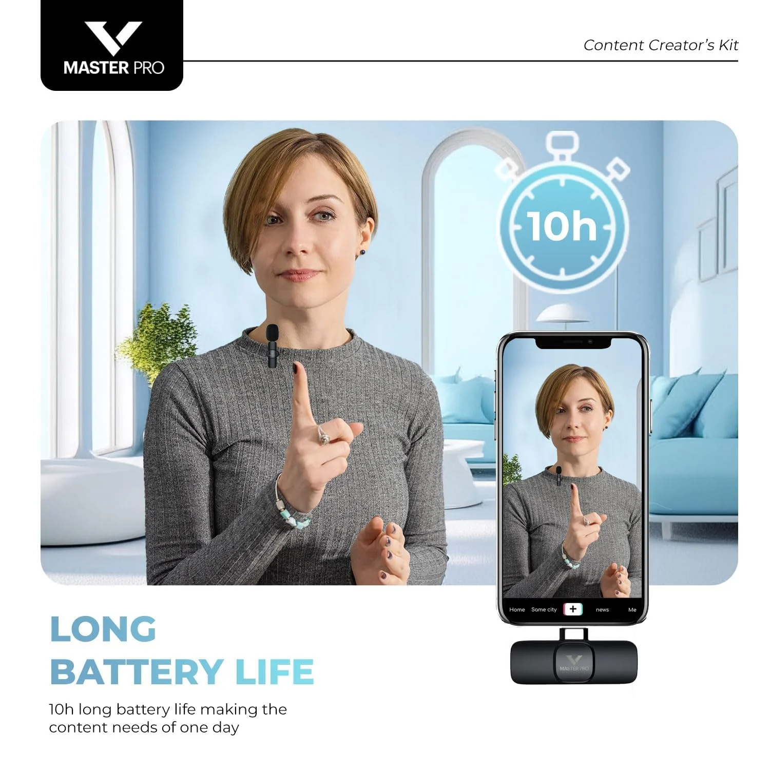 Vlogging Kit for iPhones, Tripod for Phones, Selfie Stick, YouTube TikTok Video Vlogging Stabilizer, Signal-to-Noise Rate ≥64dB, 65-100mm Phone Size, High Capacity Battery with Bluetooth Mic - Image 5