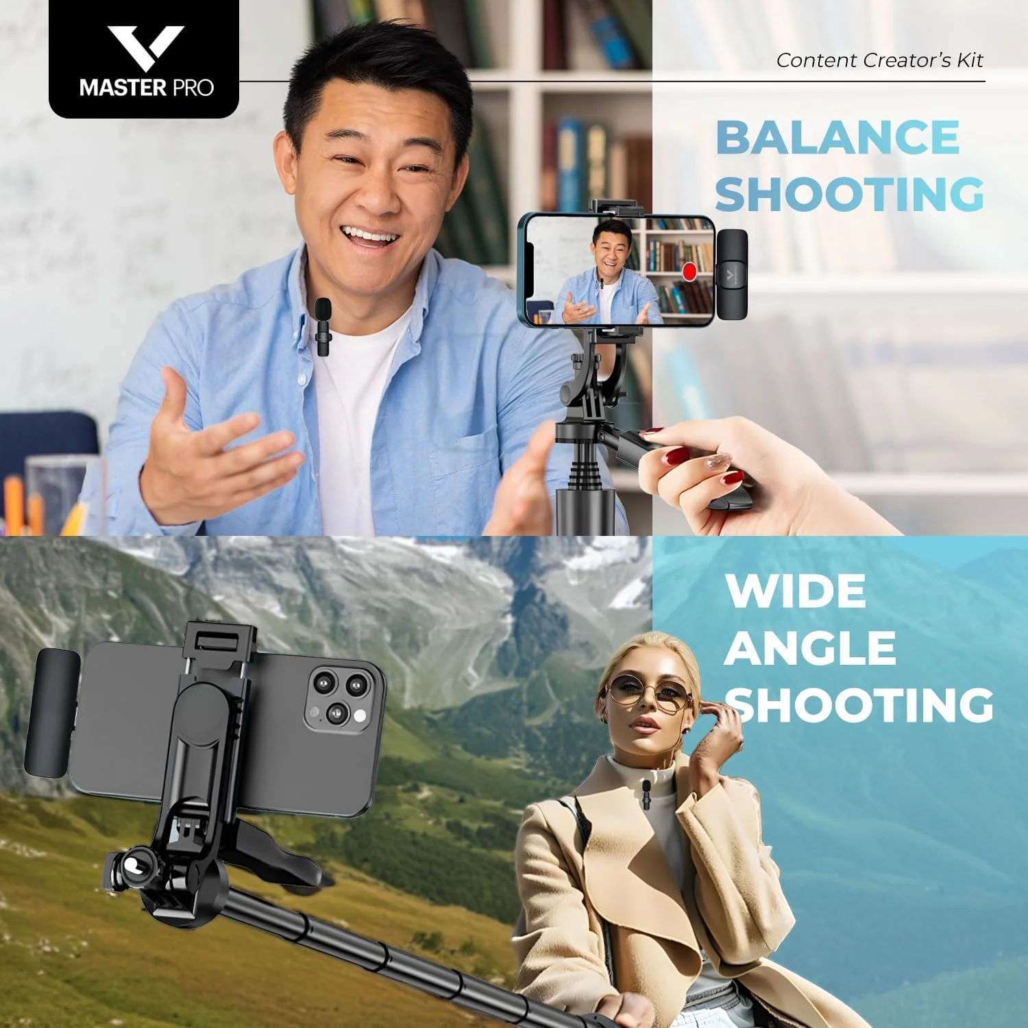 Vlogging Kit for iPhones, Tripod for Phones, Selfie Stick, YouTube TikTok Video Vlogging Stabilizer, Signal-to-Noise Rate ≥64dB, 65-100mm Phone Size, High Capacity Battery with Bluetooth Mic - Image 7