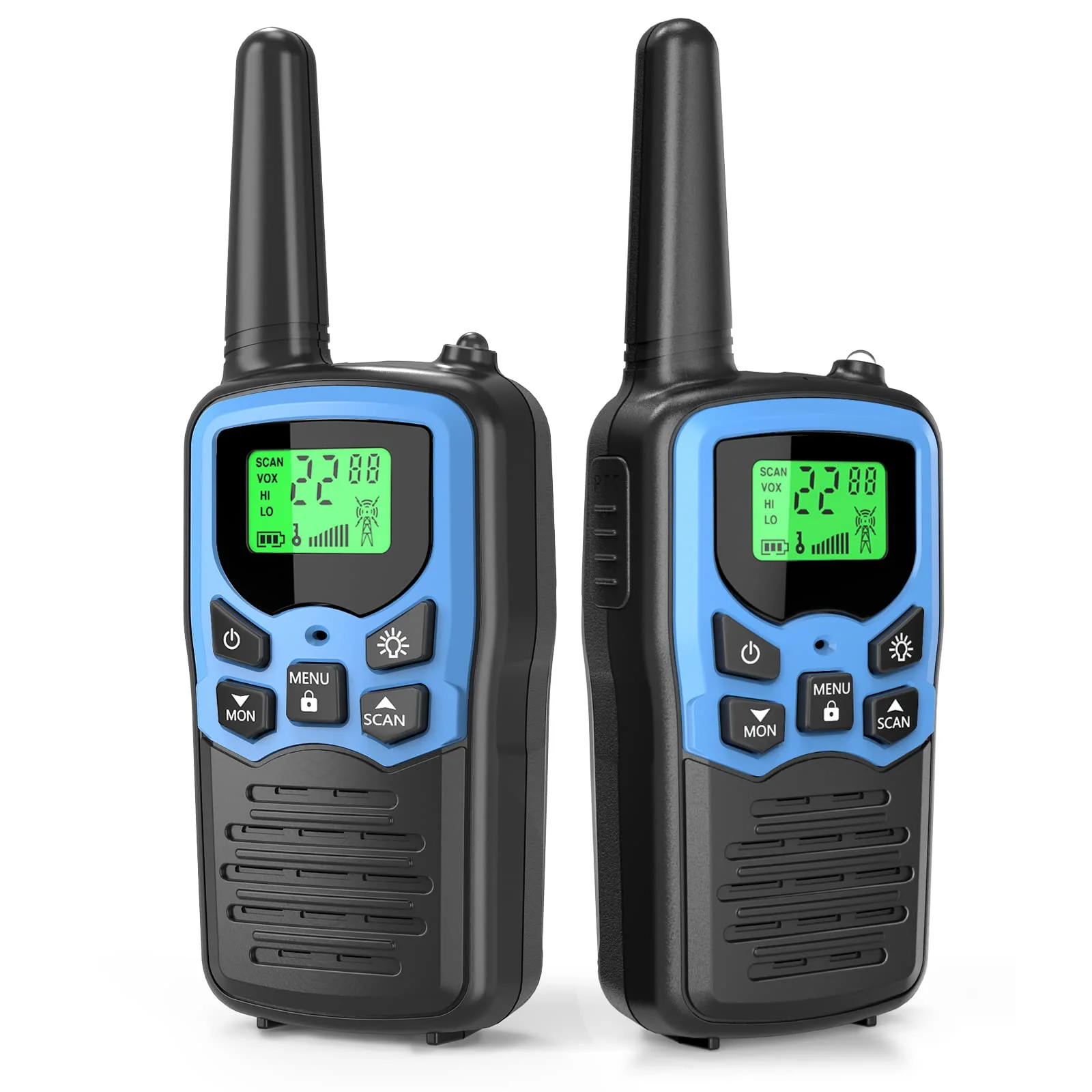 Walkie Talkies,MOICO Long Range Walkie Talkies for Adults Two-Way Radios with 22 Channels FRS VOX Scan LCD Display with LED Flashlight for Field, Survival Biking Hiking Camping 2 Pack (Blue) Blue