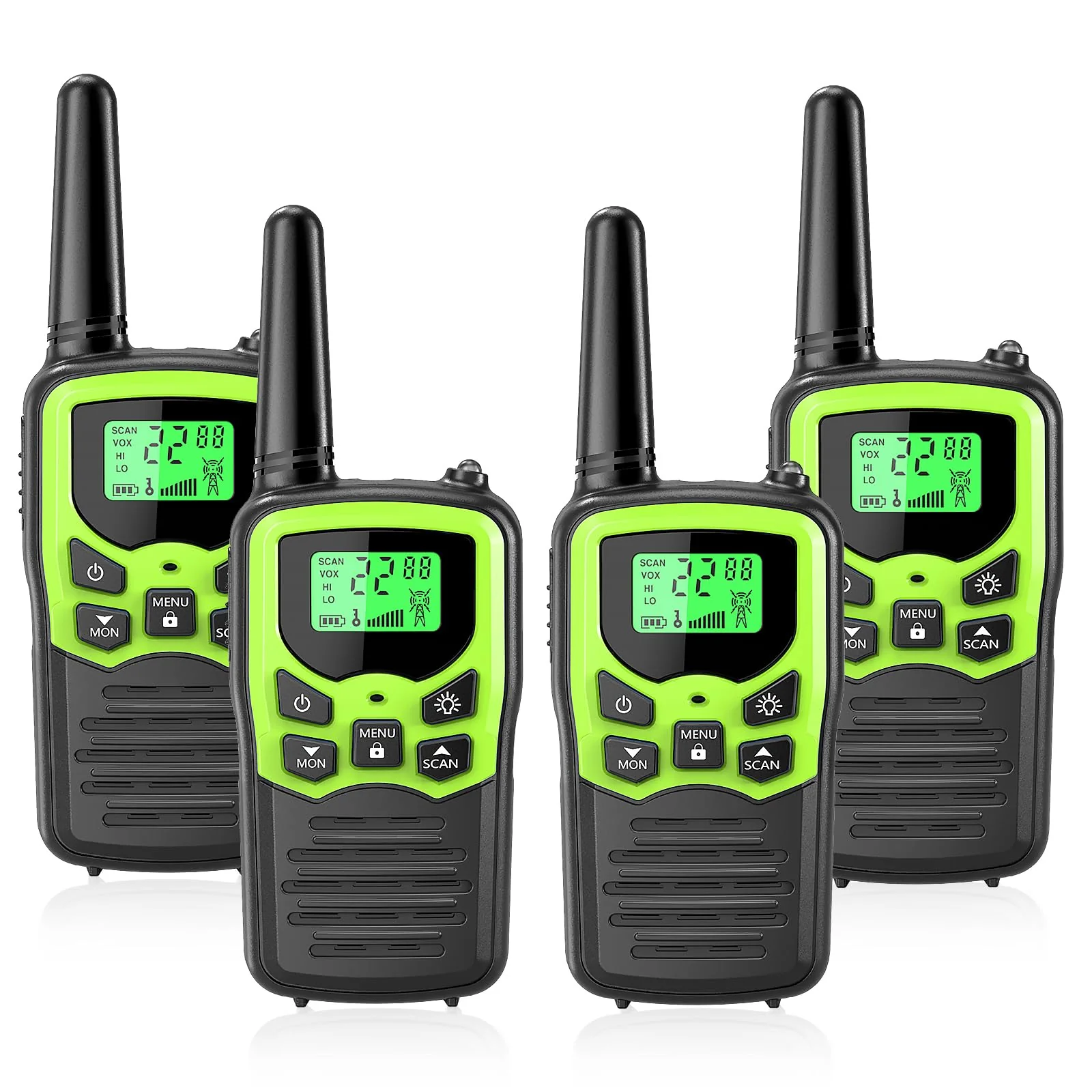Walkie Talkies with 22 FRS Channels, MOICO Walkie Talkies for Adults with LED Flashlight VOX Scan LCD Display, Long Range Family Walkie Talkie Radios for Hiking Camping Trip (Green) Green
