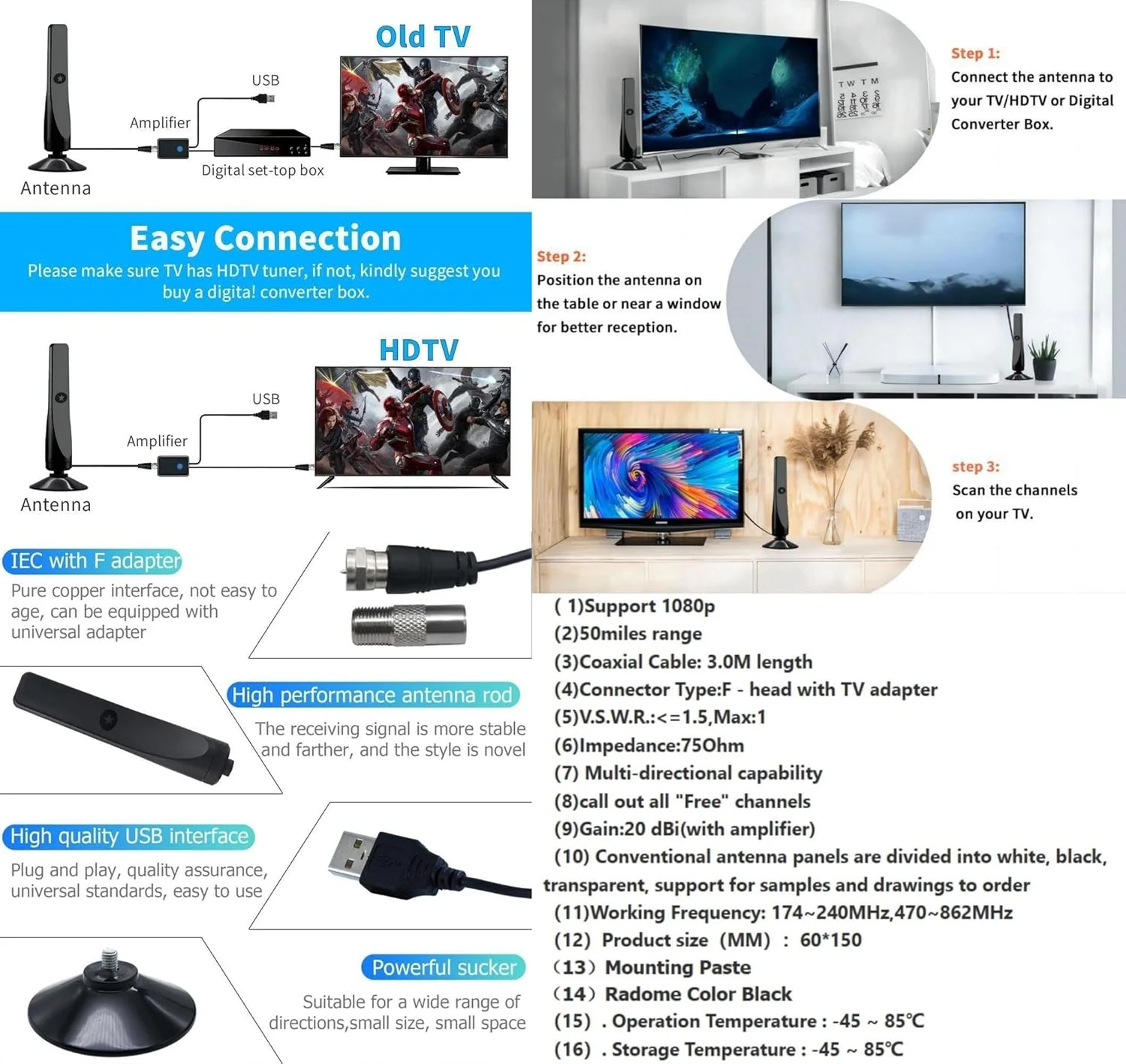 Wave max Tv Antenna 2024, Wave max Tv Antenna Signal Booster, Coverage Up to 500 Miles, Supports 4k Indoor Full Hd Smart Tv. - Image 6
