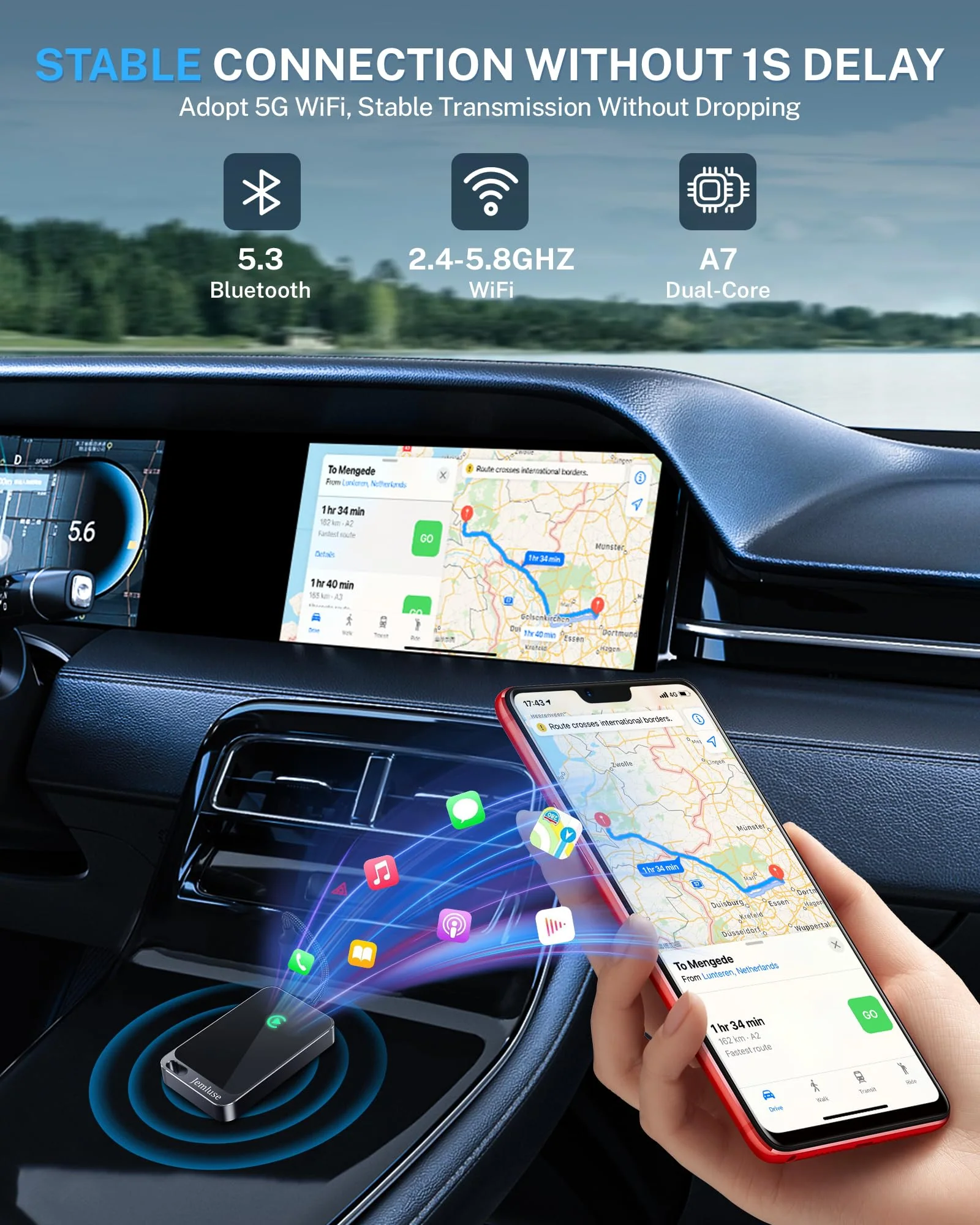 Wireless CarPlay Adapter for Apple iPhone (2024 Upgraded) - Multi-User Seamless Connection for Convert Wired to Wireless Car Play Adapter - No Latency from iOS 10+ to Screen w/USB C (Gray) Gray - Image 3