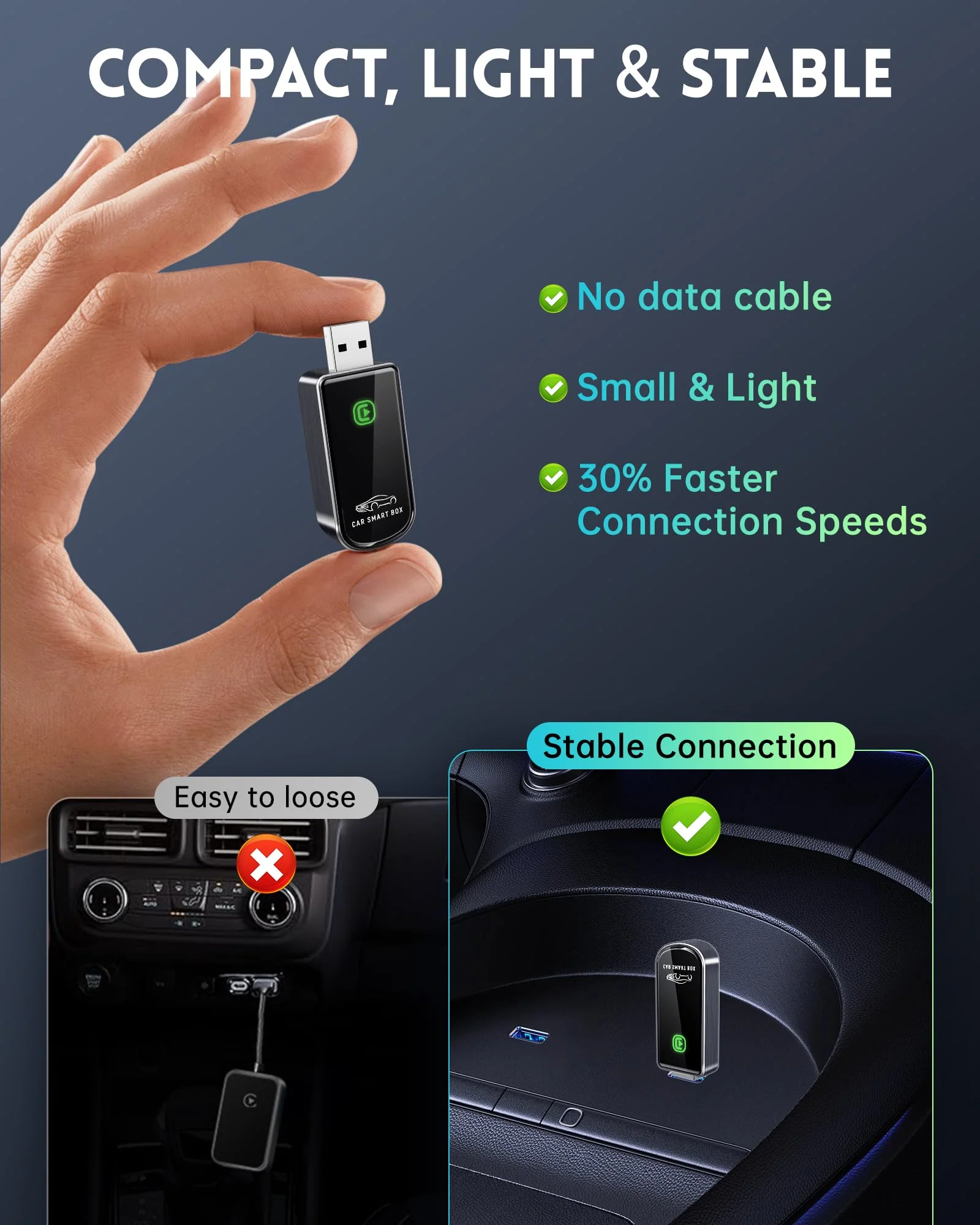 Wireless CarPlay Adapter- Mini Edition, Converts Factory Wired to Wireless CarPlay Dongle Plug & Play CarPlay Wireless Adapter for Apple iPhone iOS 10+ & Cars from 2015+(Brushed Cobalt Blue) Brushed Cobalt Blue - Image 2