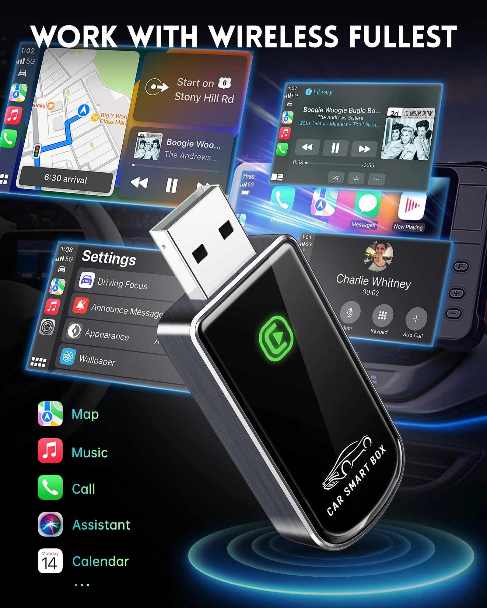 Wireless CarPlay Adapter- Mini Edition, Converts Factory Wired to Wireless CarPlay Dongle Plug & Play CarPlay Wireless Adapter for Apple iPhone iOS 10+ & Cars from 2015+(Brushed Cobalt Blue) Brushed Cobalt Blue - Image 5