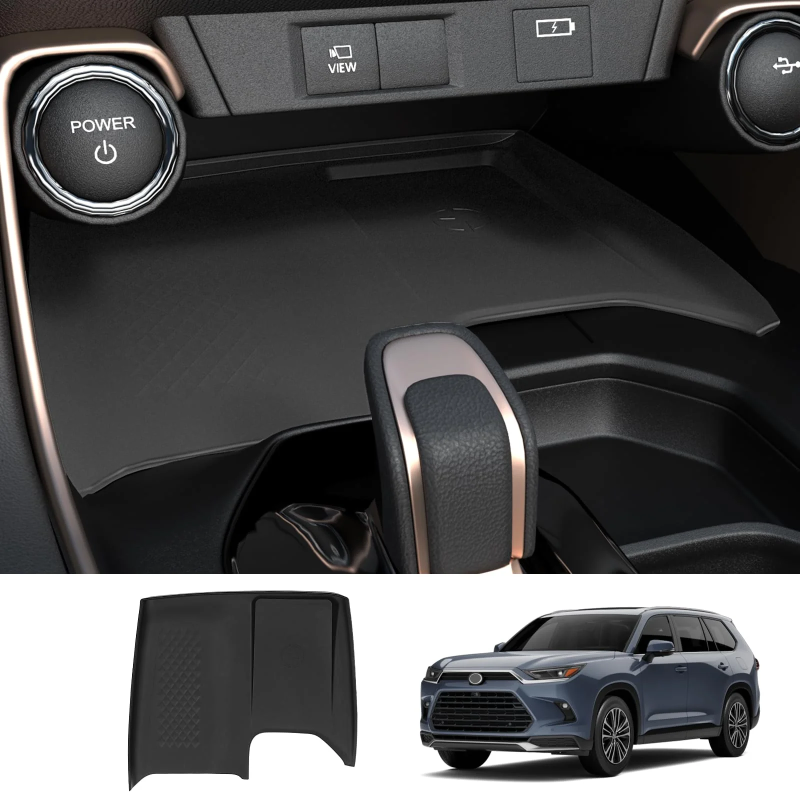 Wireless Charging Anti-Slip Mat for Grand Highlander Accessories, Black Silicone Protective Pad for 2025 2024 Grand Highlander Accessories