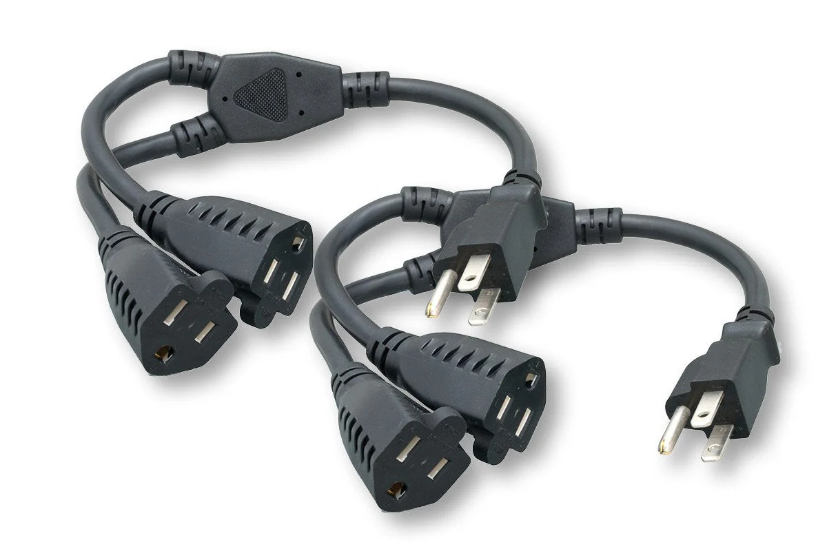 ZADA36PQ-Y-P2 Power Cord Extension & Splitter, NEMA 5-15P to NEMA 5-15R x 2, 13A, 125V (Black)