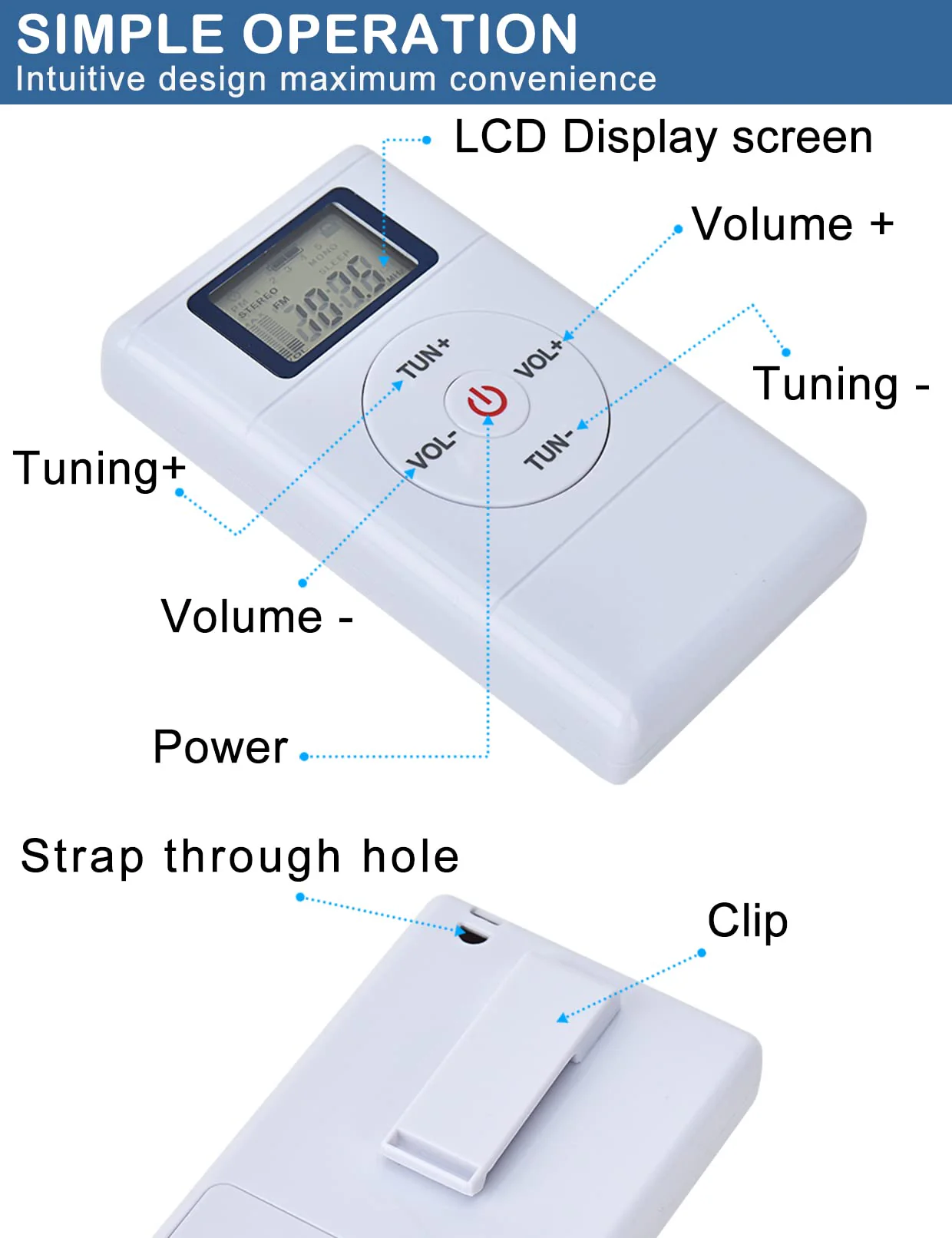 ZHIWHIS Mini Portable FM Radio, Stereo LCD Digital Display Tuning Pocket Walkmen Transistor Conference Receiver with Earphone, Small Pocket Radio Operated by AAA Batteries for Walking/Running - Image 5